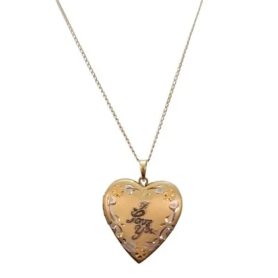 1/20 14K GF I Love You Heart Locket Pendant Necklace Vintage 18  Long E186 • $56