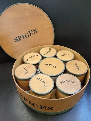 Vtg Wooden Shaker Spice Rack Box Set 8 Wood Containers Holders Country Farmhouse • $59.95