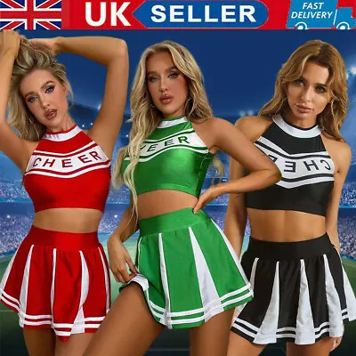Women Girls Cheerleader Cosplay Costume Crop Top With Mini Pleated Skirt Outfits • £19.99