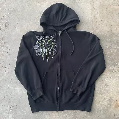 Monster Energy Full Zip Up Hoodie Sweatshirt Jacket Mens Size MD Grunge Y2K • $74.95