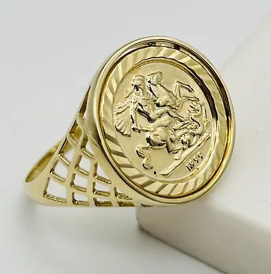 9ct Yellow Gold Round St George Sovereign Coin Ring Size X - 375 HALLMARKED • £189.90