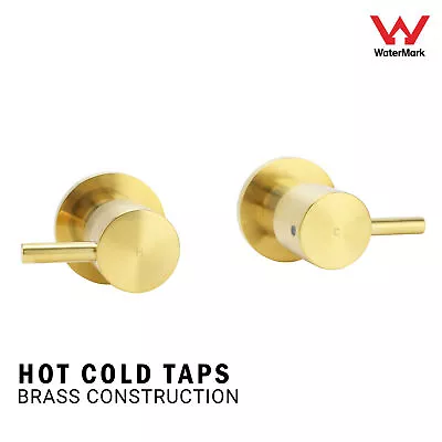 Brushed Gold Hot Cold Taps Shower Round Solid Brass Bathroom Tap Wall Mount • $120