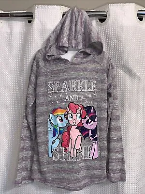 My Little Pony Hoodie Girl's L 10-12 Purple Gray Sparkle Shine Sweatshirt Top • $6.74