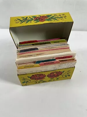 Vintage Yellow Syndicate Mfg Tin Recipe Index Card Box Red Poppies Flowers • $18