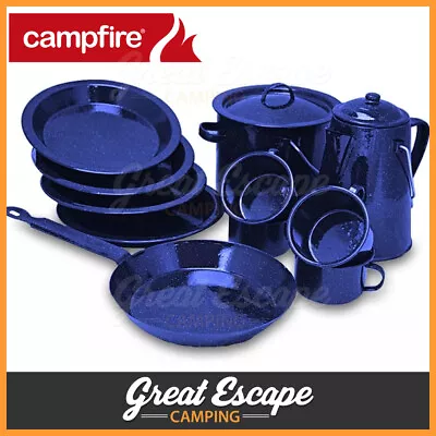 Campfire Enamel Cookware Set 11 Piece - Camping Cooking Set - Coffee Mugs Plates • $79.70