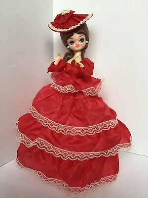 Bradley Doll Vintage Red Dress Big Eye Doll Brown Hair Southern Belle 16” 1960's • $29.97