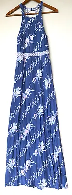 $45 • Buy Tigerlily Blue Rayon Crepe Halter Neck Maxi Dress 8