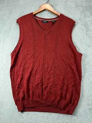 Van Heusen Sweater Vest Mens Medium Red Ribbed V Neck Cotton Pullover Sleeveless • $17.09