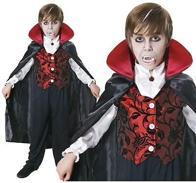 Boys Girls Kids Deluxe Dracula Vampire Halloween Fancy Dress Costume Outfit • £14.22