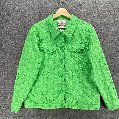 Quacker Factory Jacket Women L Large Green Floral Collared Button Up Long Sleeve • $12.16