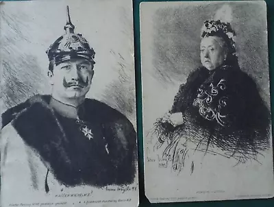 KAISER WILHELM 11 QUEEN VICTORIA Sign. Weyle Hans 1898 2 CARDS • £9.99