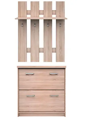 Hallway Furniture Set Wall Coat Hanger And Shoe Cabinet Oak Sonoma Smart • £179.99
