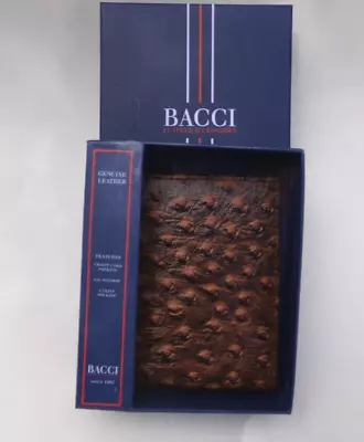 Bacci Mens Ostrich Bifold Wallet Leather Brown Embossed Gift Box Fathers Day • $16.99