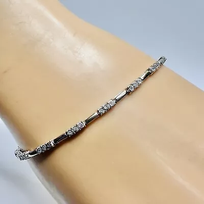 Vintage 10k White Gold .50cts Diamond Tennis Chain 7.25  Bracelet • $499.95