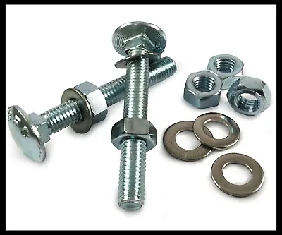M12 Cup Square Carriage Bolts With Hex Nuts And Washers Coach Screw Zinc • £10.99