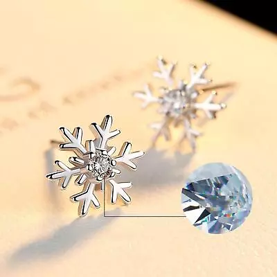 $9.29 • Buy 925 Sterling Silver Xmas Snowflake Stud Earrings Womens Girls Jewellery New Gift