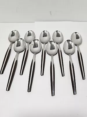 LOT OF 9 Eldan Brown Stainless Steel Japan MCM Glossy Flatware Teaspoons 6½ • $25