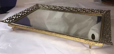 VTG Gold Filligree Ormolu VANITY Perfume Mirror DRESSER Tray MATSON Stylebuilt • $45