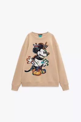 ZARA  OVERSIZED ©DISNEY’S MICKEY MOUSE SWEATSHIRT~ Size S ~ CAMEL • £29.99