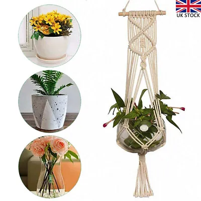 Macrame Plant Hanger Cotton Rope Flower Pot Hanging Planter Basket Holder New • £8.99