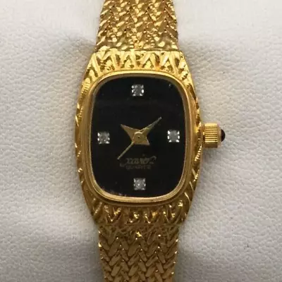 Xavier Watch Women 18mm Gold Tone Black Dial Woven Textured Band New Battery 6  • $85.49