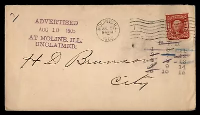 Mayfairstamps US 1905 Moline IL Advertised Unclaimed Auxiliary Cover Aaj_50359 • $1