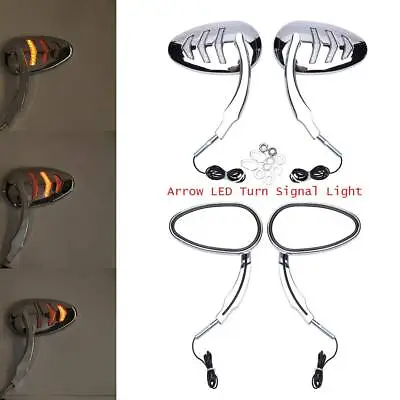 Sequential Motorcycle LED Turn Signal Rear View Mirrors Chrome For Harley • $79.86