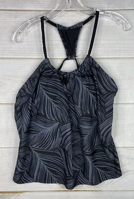 Kona Sol Tankini Top Womens L Multicolor Stripe T Back Built In Bra Swimsuit • $18.99