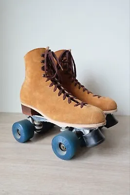 VTG Tan 8 US Mens Suede Roller Skates Riedell 130M Road Skate Sure Grip Jogger • $134.99