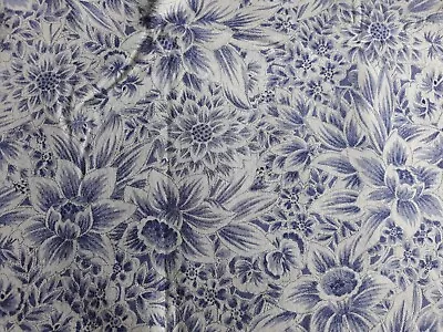 Kaufman Blue Tones Daffodil Print 100% Cotton 42  Wide By The Yard • $5