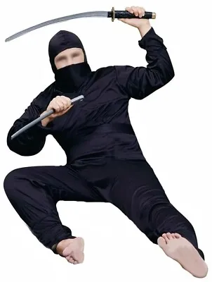 Ninja Stealth Assassin Warrior Robber Adult Solid Black Halloween Costume S/M • $21.99