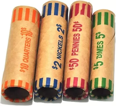 L LIKED 128 Assorted Preformed Coin Wrappers Rolls - Quarters Pennies Nickels... • $9.97