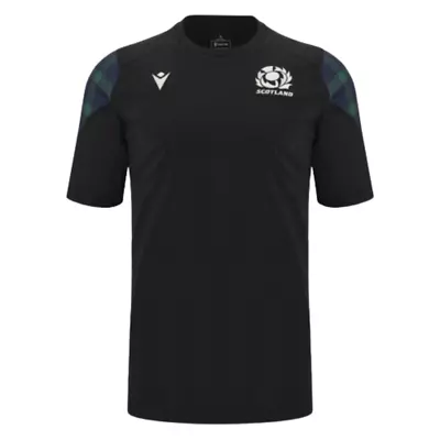 Macron Scotland SRU Rugby 23/24 Travel T/Shirt Black Tartan • £40