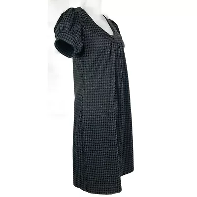 Voir Voir Dress Knee Length Short Puff Sleeves Gray And Black Houndstooth 10 • $14