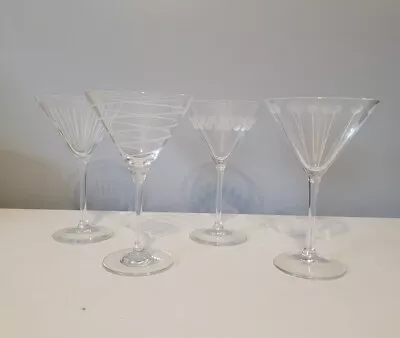 4 Mikasa Cheers Too Martini Glasses Mix Set Clear Etched Bar Dots Lines • $39