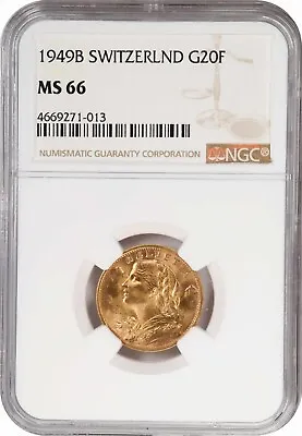 Switzerland  Gold 20 Francs 1949 B - Pcgs Ms 66   Rare5 • $699.99