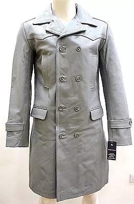 German Military Mens Classic Knee Length  U-boat Grey Hide Leather Jacket Coat • $176.80