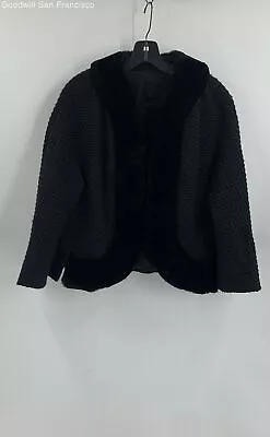 Vintage Monarch Womens Black Long Sleeve Hook Real Fur Collar Basic Jacket • $17.99