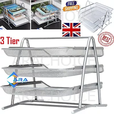 Office Files Metal Mesh A4 Paper Holder Storage Desk Top Organiser Tray Silver • £9.89