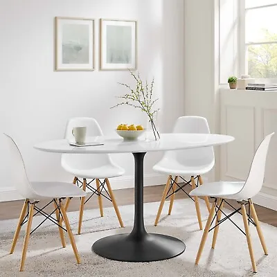 Modway Lippa Mid-Century Modern 60  Oval Dining Table In Black White • $846.68