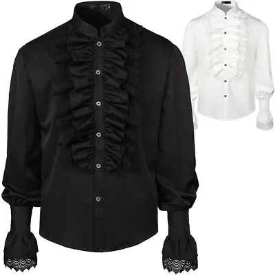 Mens Shirt Black Gothic Steampunk Victorian Aristocrat Top Vampire Shirt • £17.99