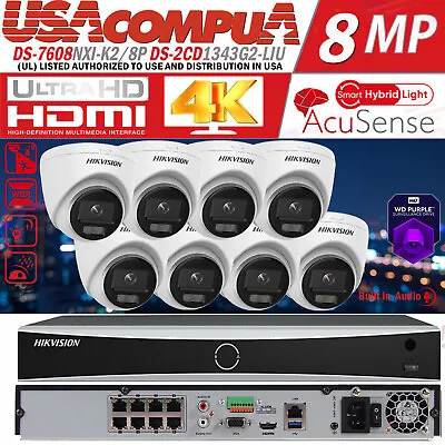 Hikvision 8CH 8POE IP Camera System 4K NVR DS-2CD1343G2-LIU 4MP Hybrid Light Lot • $313.49
