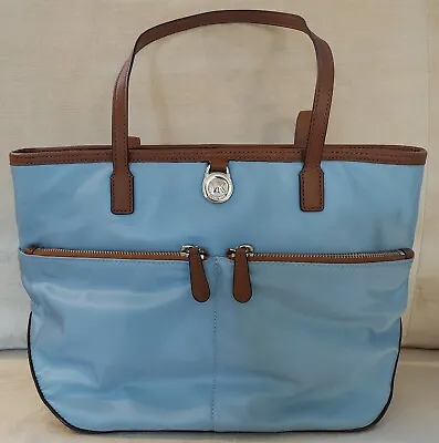 Genuine MICHAEL KORS Kempton Nylon & Leather Tote Bag Light Blue Lots Of Pockets • $35