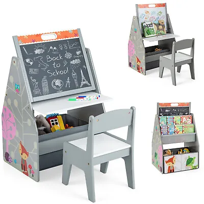 Double-Sided Kids Art Easel & Play Station Toddler Activity Table And Chair Set • £54.95