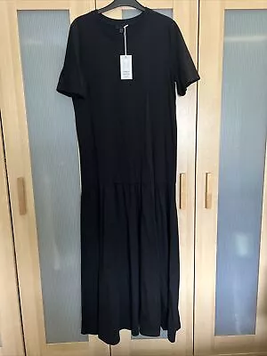 COS Black Maxi T-shirt Dress S Stretch Dropped Waist Short Sleeve 100% Cotton • £17