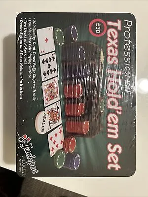 200 Poker Game Texas Hold'em Set Gaming Mat Chips 2 Decks Playing Card With Box • £20
