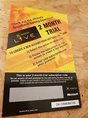 Unused Expired Xbox Live 2 Month Trial EA Scratch Card - Microsoft Xbox Original • £13.95