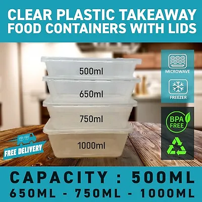Plastic Food Containers With Lids Clear Takeaway Microwave Safe Storage Boxes • £7.95