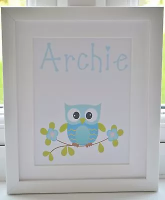 £5.99 • Buy Personalised Baby Childs Bedroom Nursery Owl Name Print Boy Girl Framed Option