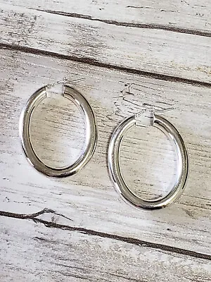 Sterling Silver Modern Loop Design Hoop Earrings Maker Marked • $29